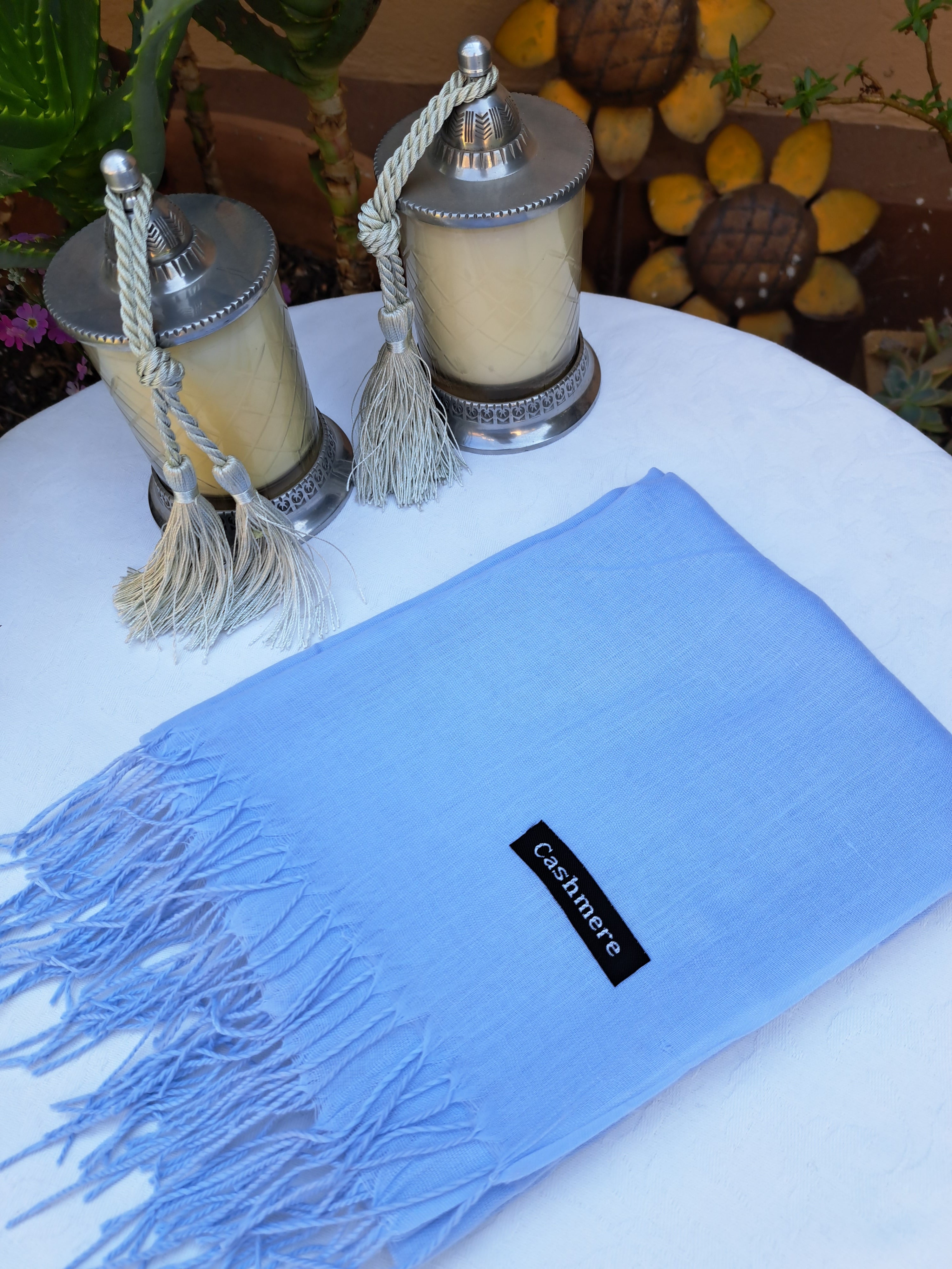 Cotton Cashmere Scarf Light Blue