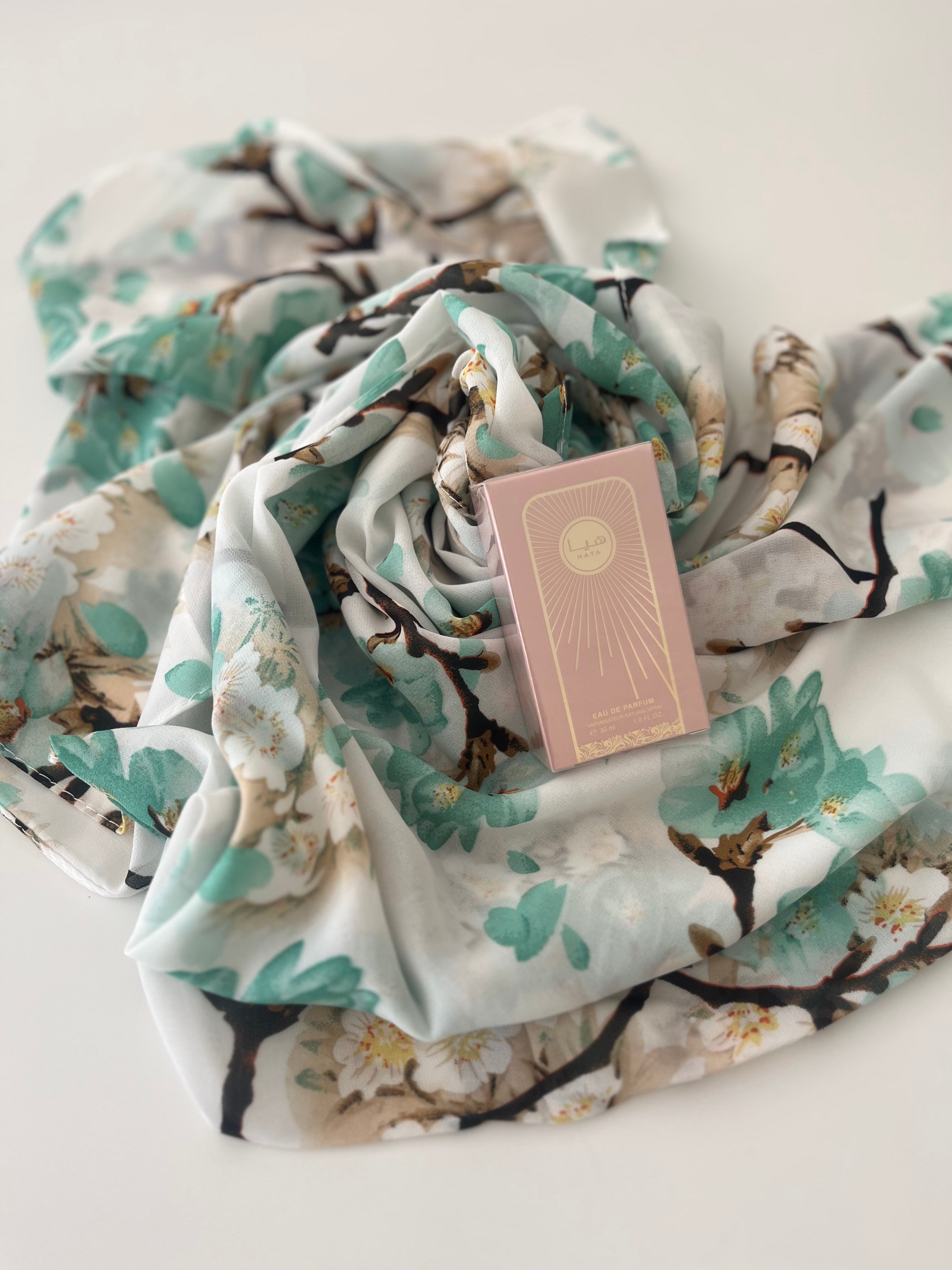 Floral Chiffon and perfume in an organza bag