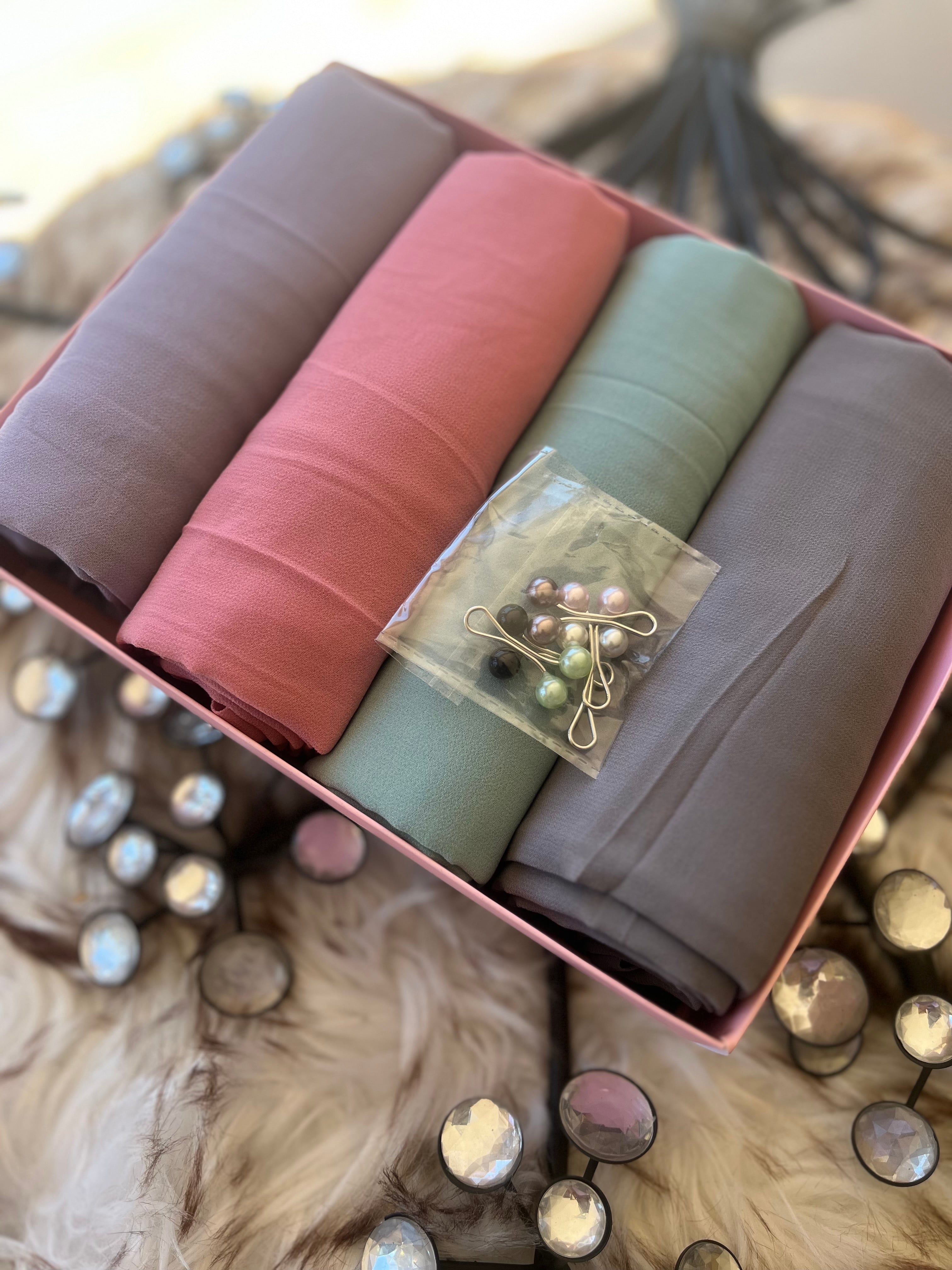 4 Premium Chiffons with 5 FREE Turkish Pins in a box