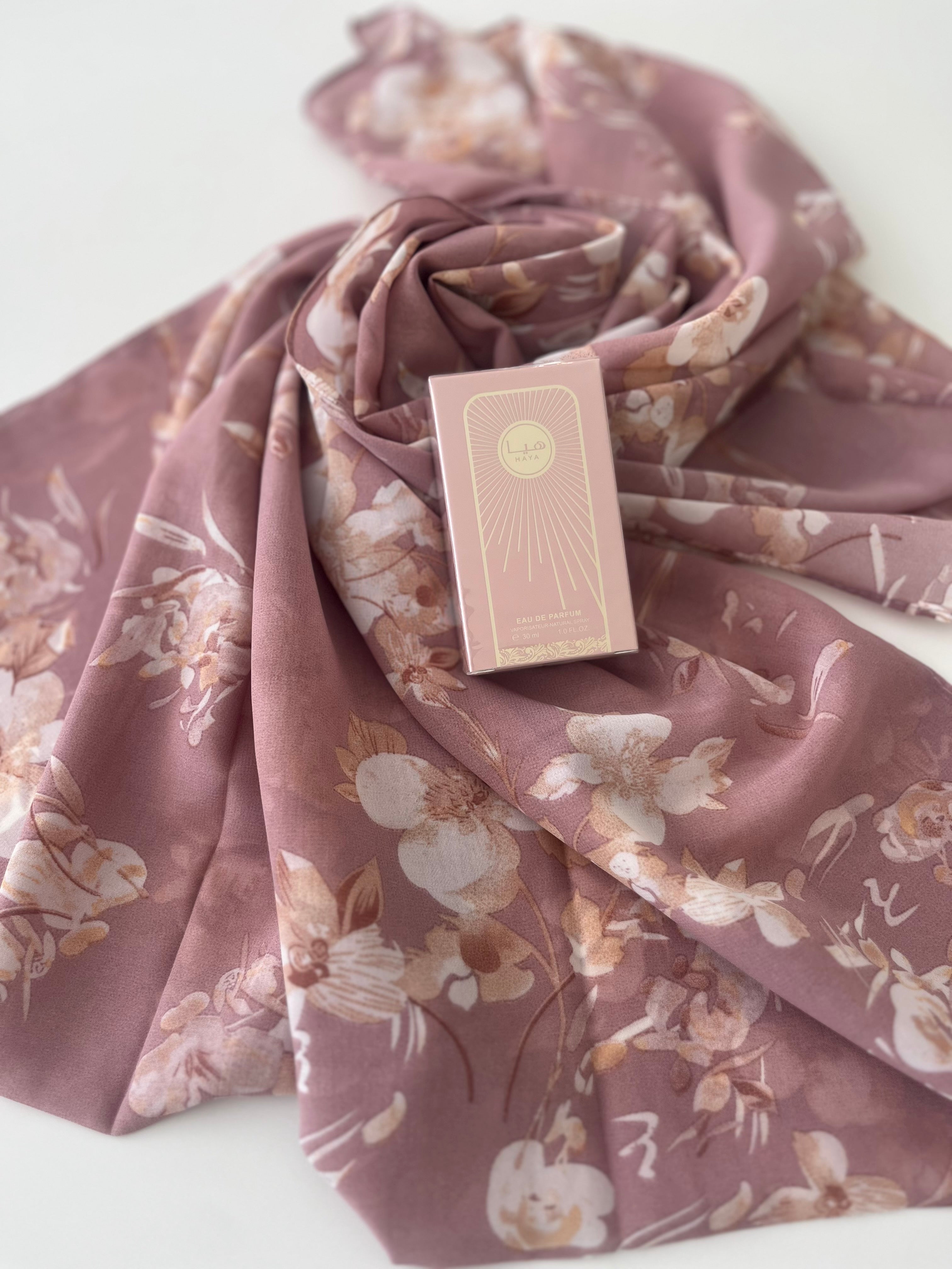 Floral Chiffon and perfume in an organza bag