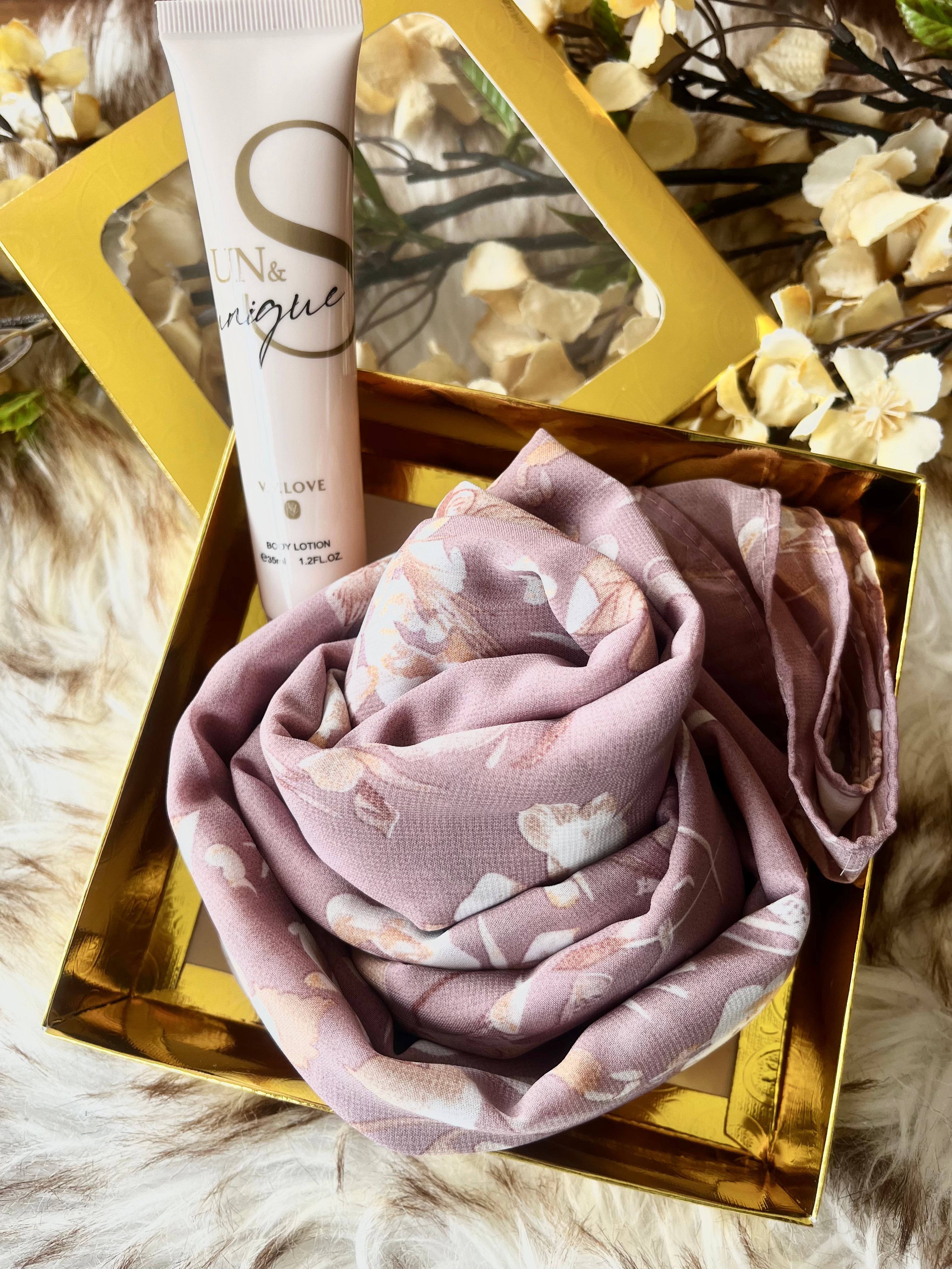 1 Floral Chiffon with hand cream and a box. Free Turkish pin