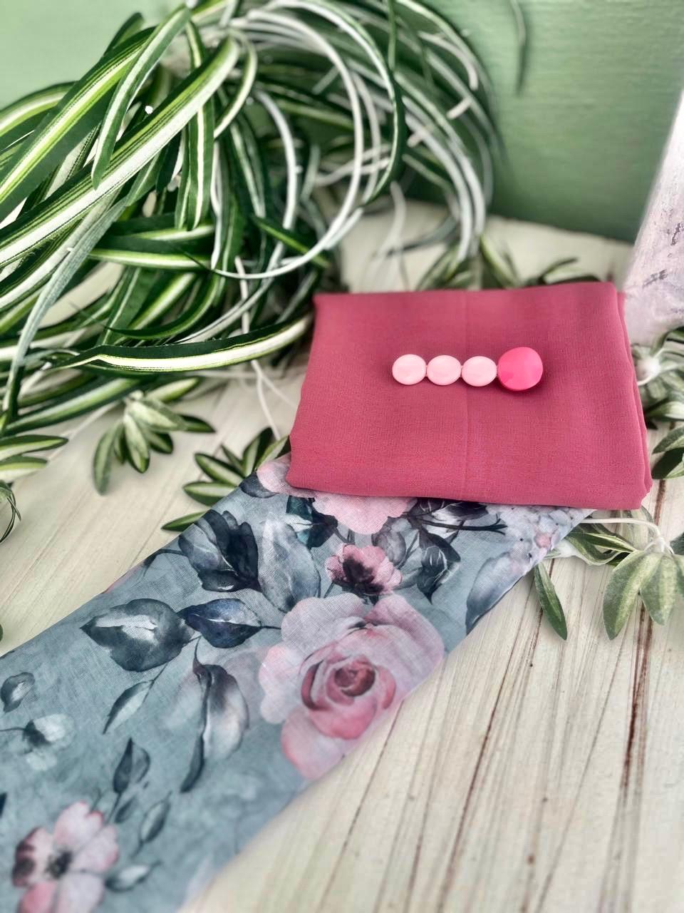 1 Premium Chiffon, 1 Floral Cotton with Free clip