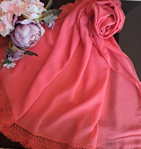 Turkish Chiffon Lace Edging - Coral