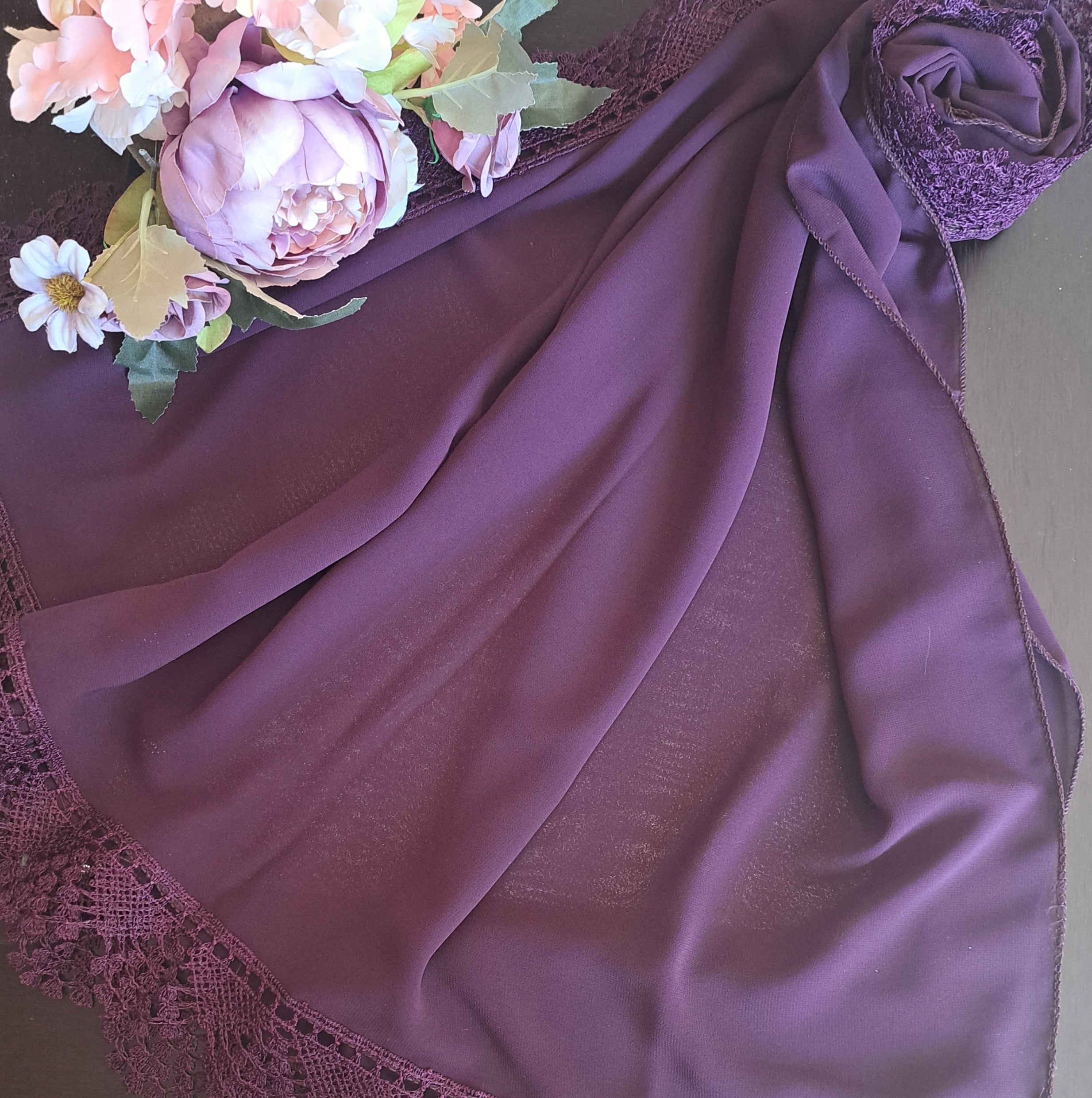 Turkish Chiffon Lace Edging - Grape